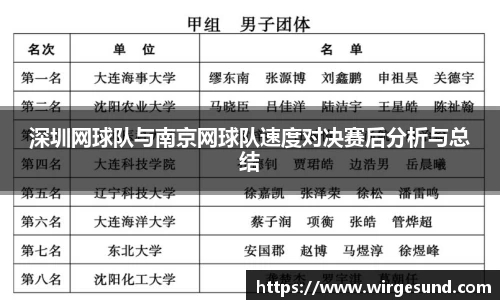 深圳网球队与南京网球队速度对决赛后分析与总结